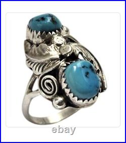 Intricate Larry Ruiz Navajo Sleeping Beauty Turquoise Sterling Silver Ringsz7