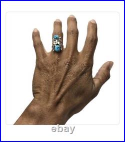 Intricate Larry Ruiz Navajo Sleeping Beauty Turquoise Sterling Silver Ringsz7