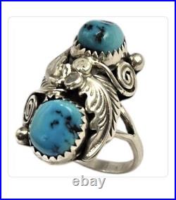 Intricate Larry Ruiz Navajo Sleeping Beauty Turquoise Sterling Silver Ringsz7