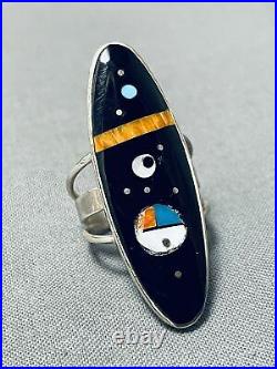 Intricate Space Inlay Navajo Turquoise Coral Sterling Silver Ring