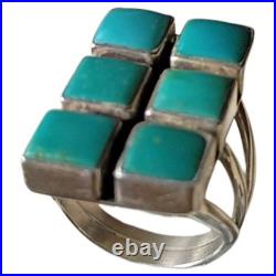 Intricate Vintage Navajo Blue Gem Turquoise Square Sterling Silver Ringsz6