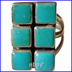 Intricate Vintage Navajo Blue Gem Turquoise Square Sterling Silver Ringsz6