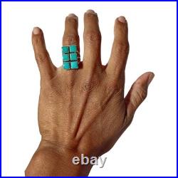 Intricate Vintage Navajo Blue Gem Turquoise Square Sterling Silver Ringsz6