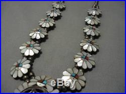 Intricate! Vintage Zuni Turquoise Coral Sterling Silver Squash Blossom Necklace