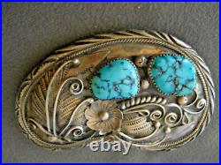 JESSIE CLAW Native American Navajo Turquoise Stones Sterling Silver Belt Buckle