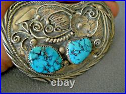 JESSIE CLAW Native American Navajo Turquoise Stones Sterling Silver Belt Buckle