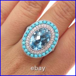 JUDITH RIPKA 925 Sterling Silver Real Blue Topaz Turquoise & C Z Ring Size 8 JUDITH RIPKA 925 Sterling Silver Real Blue Topaz Turquoise & C Z Ring Size 8