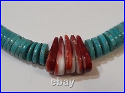 Jack Adakai Sterling Silver 925 Spiny Oyster Turquoise Heishi Necklace 16