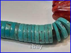 Jack Adakai Sterling Silver 925 Spiny Oyster Turquoise Heishi Necklace 16