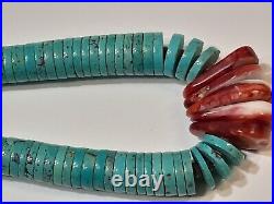 Jack Adakai Sterling Silver 925 Spiny Oyster Turquoise Heishi Necklace 16