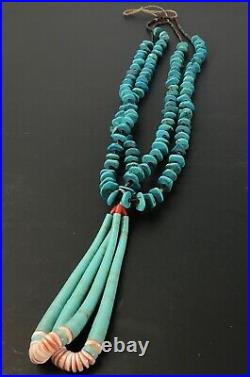 Jacla Necklace, Turquoise/ Coral Heishi Beads Native American Jewelry