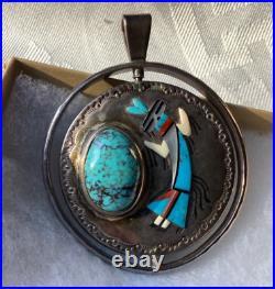 Jake Livingston Sterling Silver Spinner Pendant Yei Red Mt Turquoise / Blue Jay