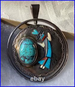 Jake Livingston Sterling Silver Spinner Pendant Yei Red Mt Turquoise / Blue Jay