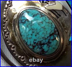 Jake Livingston Sterling Silver Spinner Pendant Yei Red Mt Turquoise / Blue Jay