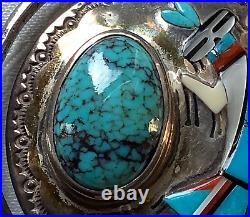 Jake Livingston Sterling Silver Spinner Pendant Yei Red Mt Turquoise / Blue Jay