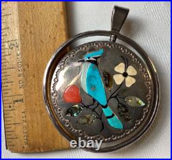 Jake Livingston Sterling Silver Spinner Pendant Yei Red Mt Turquoise / Blue Jay