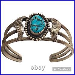 Jane Yikaazba Popovitch Navajo Sterling Silver Kingman Turquoise Bracelet
