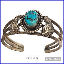 Jane Yikaazba Popovitch Navajo Sterling Silver Kingman Turquoise Bracelet