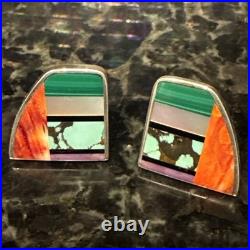 Jim Royer Navajo Sterling Silver Turquoise, Charoite, Coral, MOP, Malachite Earrings