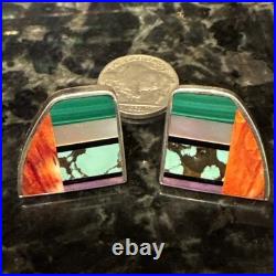 Jim Royer Navajo Sterling Silver Turquoise, Charoite, Coral, MOP, Malachite Earrings