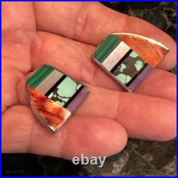 Jim Royer Navajo Sterling Silver Turquoise, Charoite, Coral, MOP, Malachite Earrings