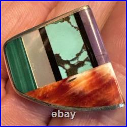 Jim Royer Navajo Sterling Silver Turquoise, Charoite, Coral, MOP, Malachite Earrings