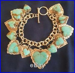 Joan Slifka Sterling & Turquoise hearts charm Bracelet signed, 1996