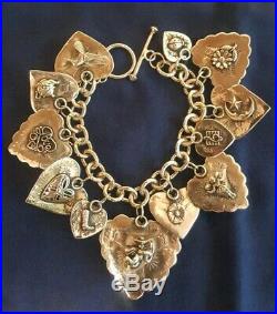 Joan Slifka Sterling & Turquoise hearts charm Bracelet signed, 1996