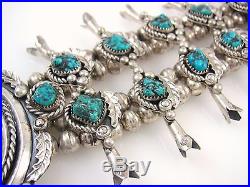 KEITH JAMES Vintage Navajo Sterling Silver Turquoise Squash Blossom Necklace J