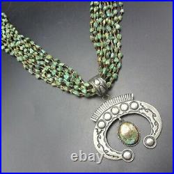 KEWA and NAVAJO 10-Strand TURQUOISE NECKLACE with Sterling Silver NAJA PENDANT