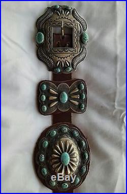 Kirk Smith Navajo Sterling Silver And Turquoise Concho Belt