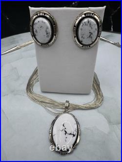 K. A. Smith White Buffalo Turquoise Sterling Silver Necklace & Earrings Set