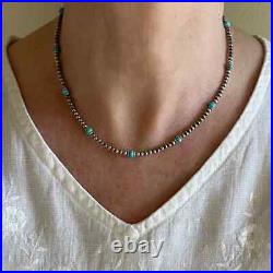 Kingman Blue Turquoise and Sterling Silver Navajo Pearl Gemstone Beaded Necklace Kingman Blue Turquoise and Sterling Silver Navajo Pearl Gemstone Beaded Necklace