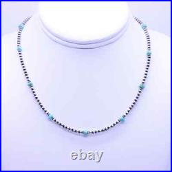 Kingman Blue Turquoise and Sterling Silver Navajo Pearl Gemstone Beaded Necklace Kingman Blue Turquoise and Sterling Silver Navajo Pearl Gemstone Beaded Necklace