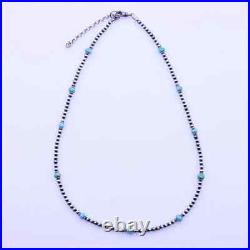 Kingman Blue Turquoise and Sterling Silver Navajo Pearl Gemstone Beaded Necklace Kingman Blue Turquoise and Sterling Silver Navajo Pearl Gemstone Beaded Necklace