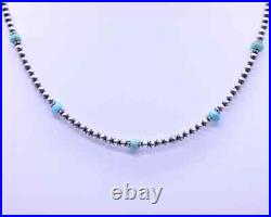 Kingman Blue Turquoise and Sterling Silver Navajo Pearl Gemstone Beaded Necklace Kingman Blue Turquoise and Sterling Silver Navajo Pearl Gemstone Beaded Necklace