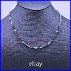 Kingman Blue Turquoise and Sterling Silver Navajo Pearl Gemstone Beaded Necklace Kingman Blue Turquoise and Sterling Silver Navajo Pearl Gemstone Beaded Necklace