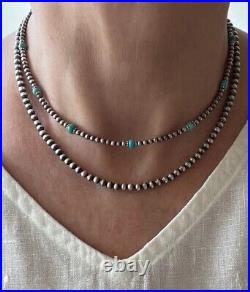 Kingman Blue Turquoise and Sterling Silver Navajo Pearl Gemstone Beaded Necklace Kingman Blue Turquoise and Sterling Silver Navajo Pearl Gemstone Beaded Necklace