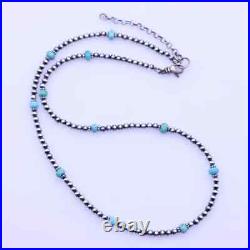 Kingman Blue Turquoise and Sterling Silver Navajo Pearl Gemstone Beaded Necklace Kingman Blue Turquoise and Sterling Silver Navajo Pearl Gemstone Beaded Necklace