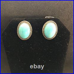 Kingman Turquoise Earrings Sterling Silver Navajo AJ Post 3143