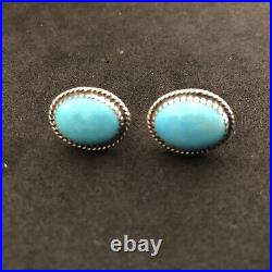 Kingman Turquoise Earrings Sterling Silver Navajo AJ Post 3143