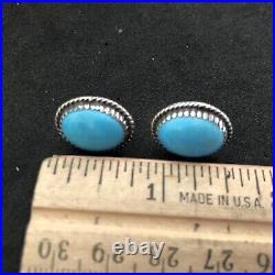 Kingman Turquoise Earrings Sterling Silver Navajo AJ Post 3143