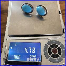 Kingman Turquoise Earrings Sterling Silver Navajo AJ Post 3143