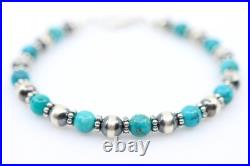 Kingman Turquoise & Navajo Pearl Bracelet, Southwestern Handmade Silver Jewelry