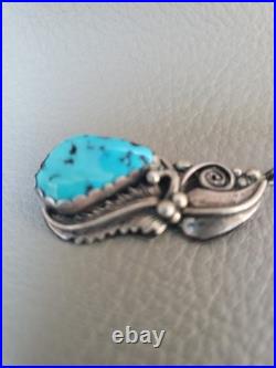Kingman Turquoise Sterling Silver Navajo Pendandt 6.5 G. Signed By Leonard Nez Kingman Turquoise Sterling Silver Navajo Pendandt 6.5 G. Signed By Leonard Nez