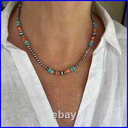 Kingman Turquoise and Spiny Oyster Necklace Sterling Silver Navajo Jewelry