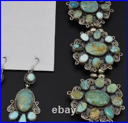 LARGE Navajo Handmade Sterling Silver + Multi-Turquoise SQUASH BLOSSOM NECKLACE