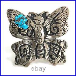 LARGE Navajo Richard Singer Butterfly Ring Sterling Overlay Turquoise Adjustable