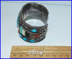 LARGE TURQUOISE HOPI Marcus Lomayestewa STERLING SILVER CUFF BRACELET CORAL