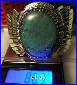 LARGE VINTAGE NAVAJO STERLING SILVER TURQUOISE STORMY MOUNTAIN Cuff 86.3 Grams